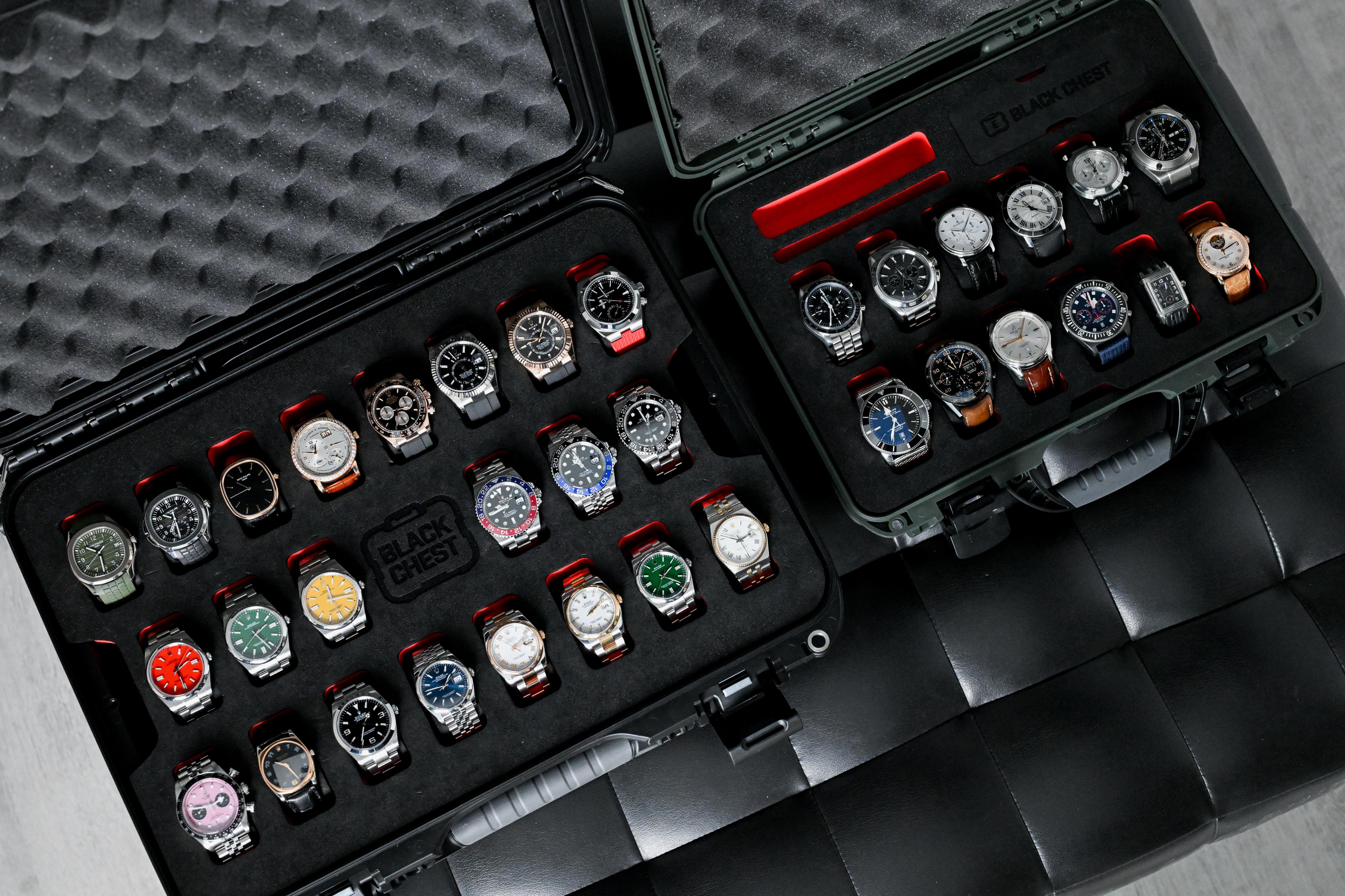 Curated luxury watch collection in protective cases